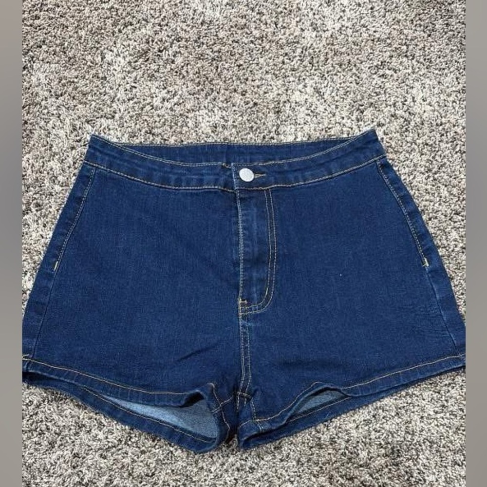 SHEIN Blue Jean Shorts High-Waisted Raw Hem